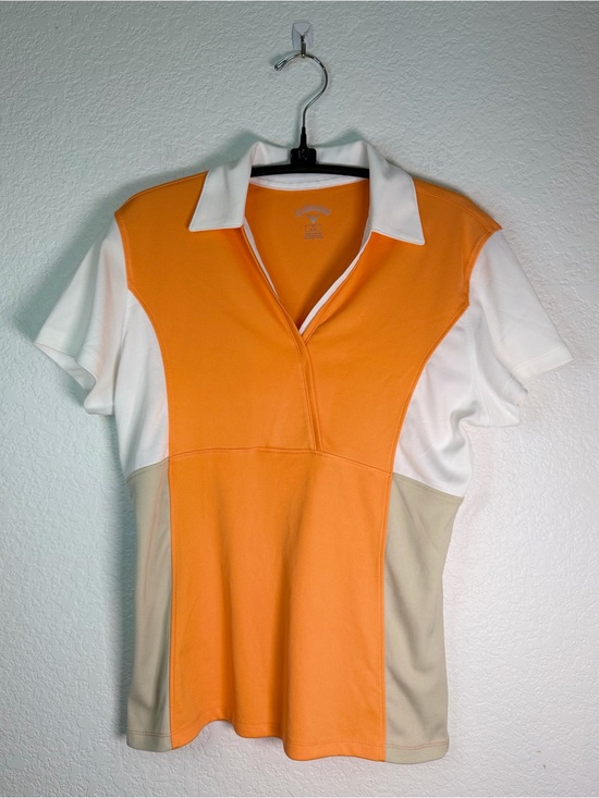 Callaway Tops - Callaway Women's Short-Sleeve Polo Top in Orange, White & Tan, Size M